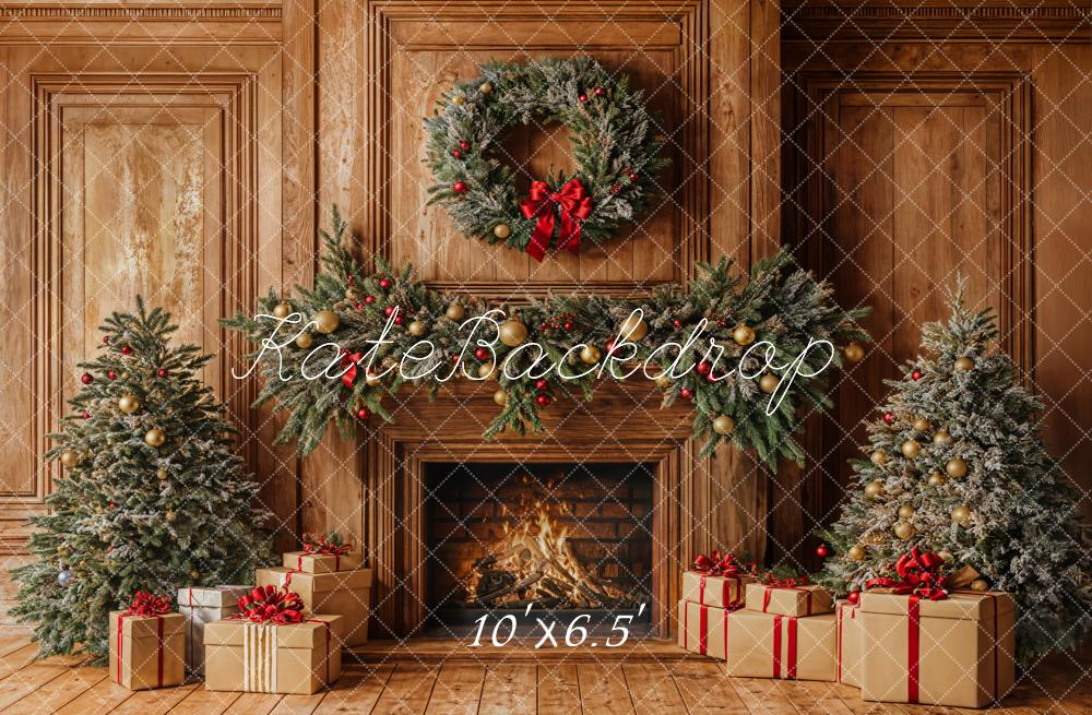 Kate Christmas Fireplace Wooden Wall Backdrop Designed by Emetselch - Image 3
