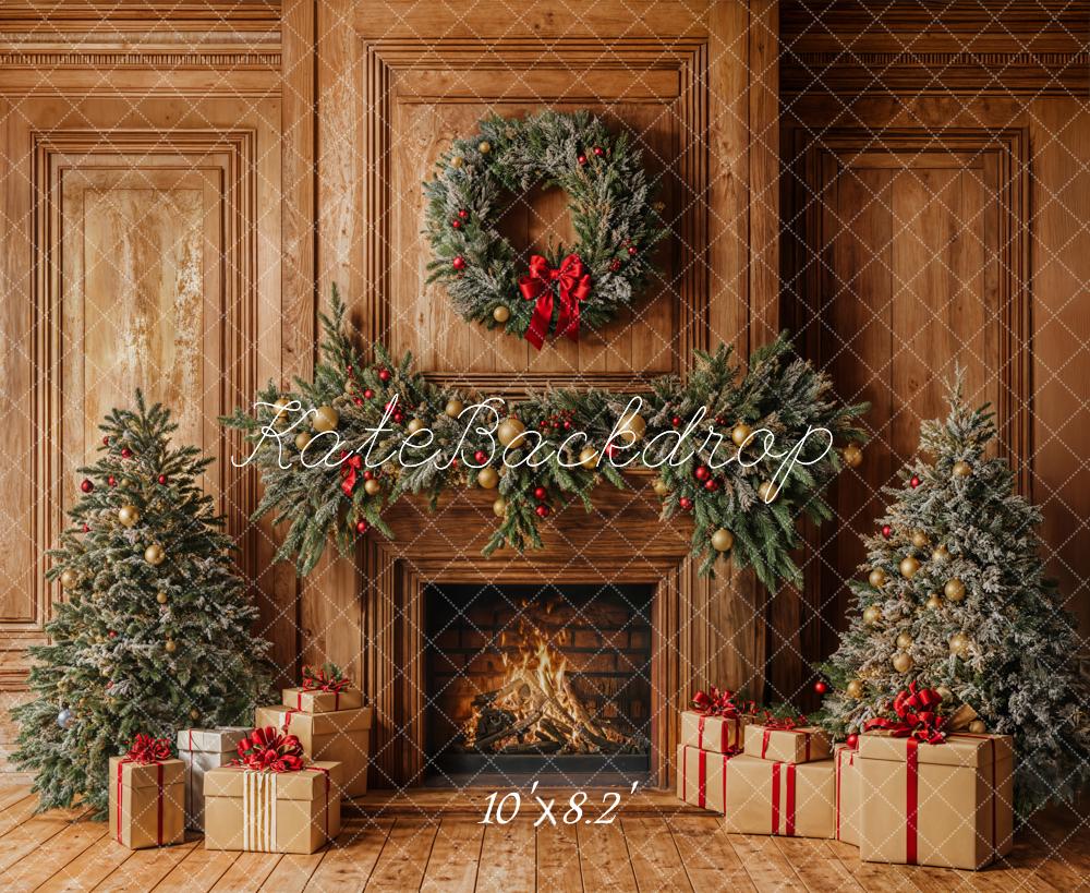 Kate Christmas Fireplace Wooden Wall Backdrop Designed by Emetselch - Image 4