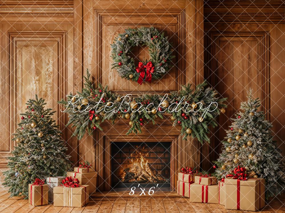 Kate Christmas Fireplace Wooden Wall Backdrop Designed by Emetselch - Image 5