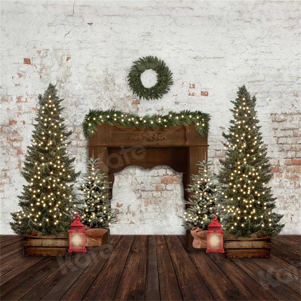 Kate Christmas Fireplace Wreath Backdrop for Photography - Image 2