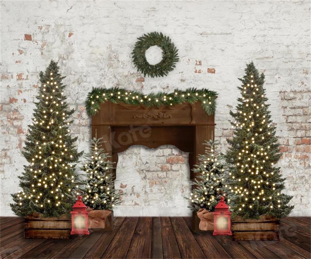 Kate Christmas Fireplace Wreath Backdrop for Photography - Image 3