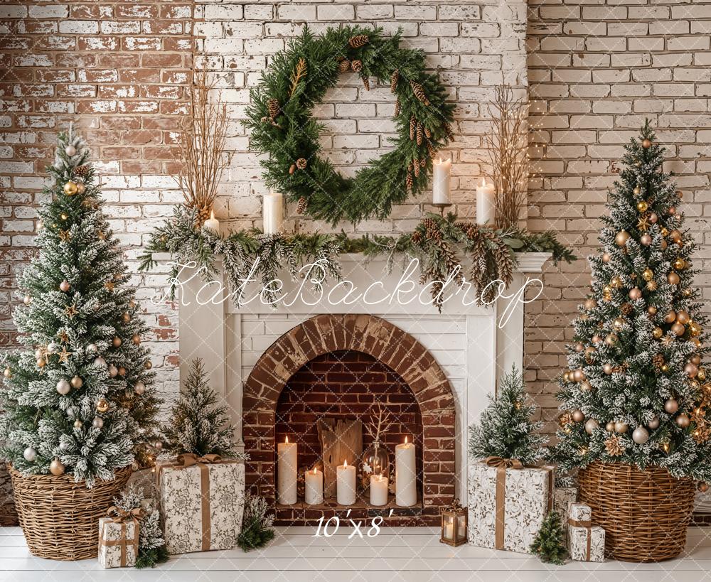 Kate Christmas Fireplace Wreath Gift Fleece Backdrop Designed by Emetselch - Image 3