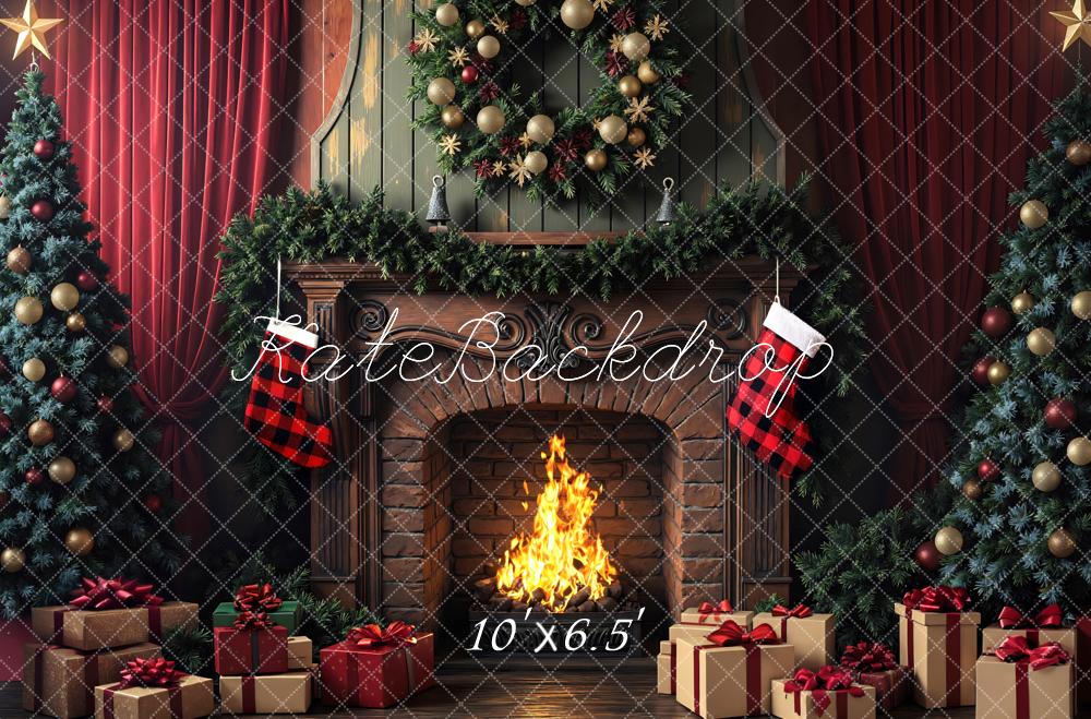 Kate Christmas Fireplace Wreath Stockings Trees Backdrop Designed by Mini MakeBelieve - Image 4