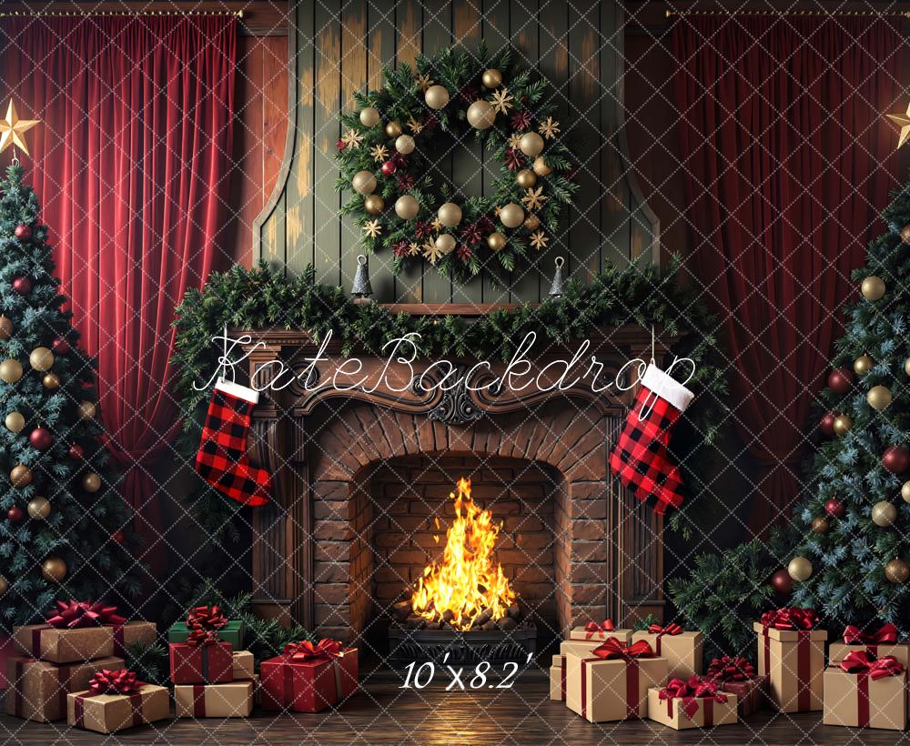 Kate Christmas Fireplace Wreath Stockings Trees Backdrop Designed by Mini MakeBelieve - Image 6