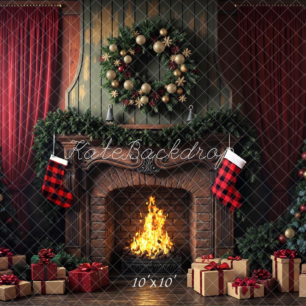 Kate Christmas Fireplace Wreath Stockings Trees Backdrop Designed by Mini MakeBelieve - Image 7