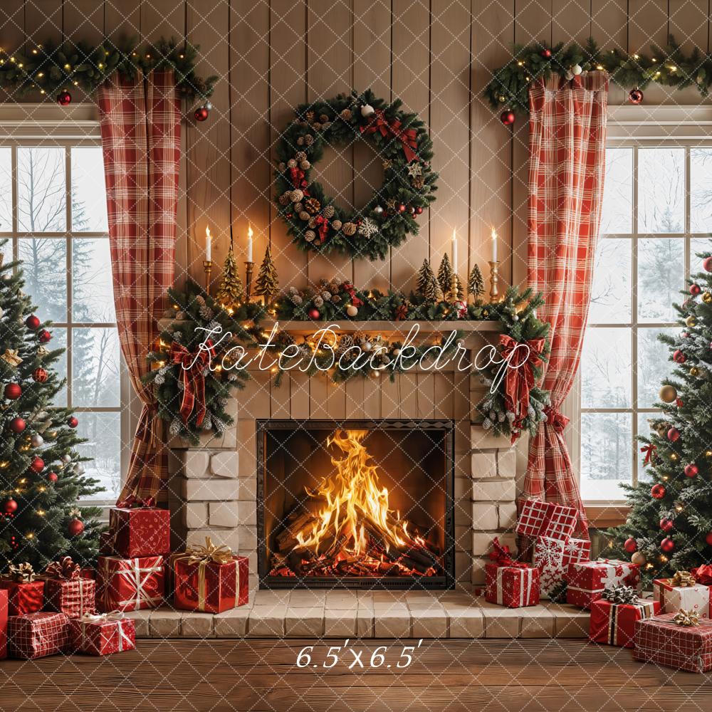 Kate Christmas Fireplace Wreath Trees Backdrop Designed by Emetselch - Image 3