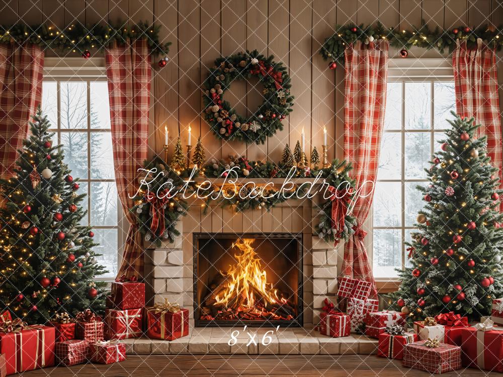 Kate Christmas Fireplace Wreath Trees Backdrop Designed by Emetselch - Image 4