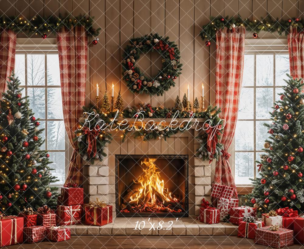 Kate Christmas Fireplace Wreath Trees Backdrop Designed by Emetselch - Image 7
