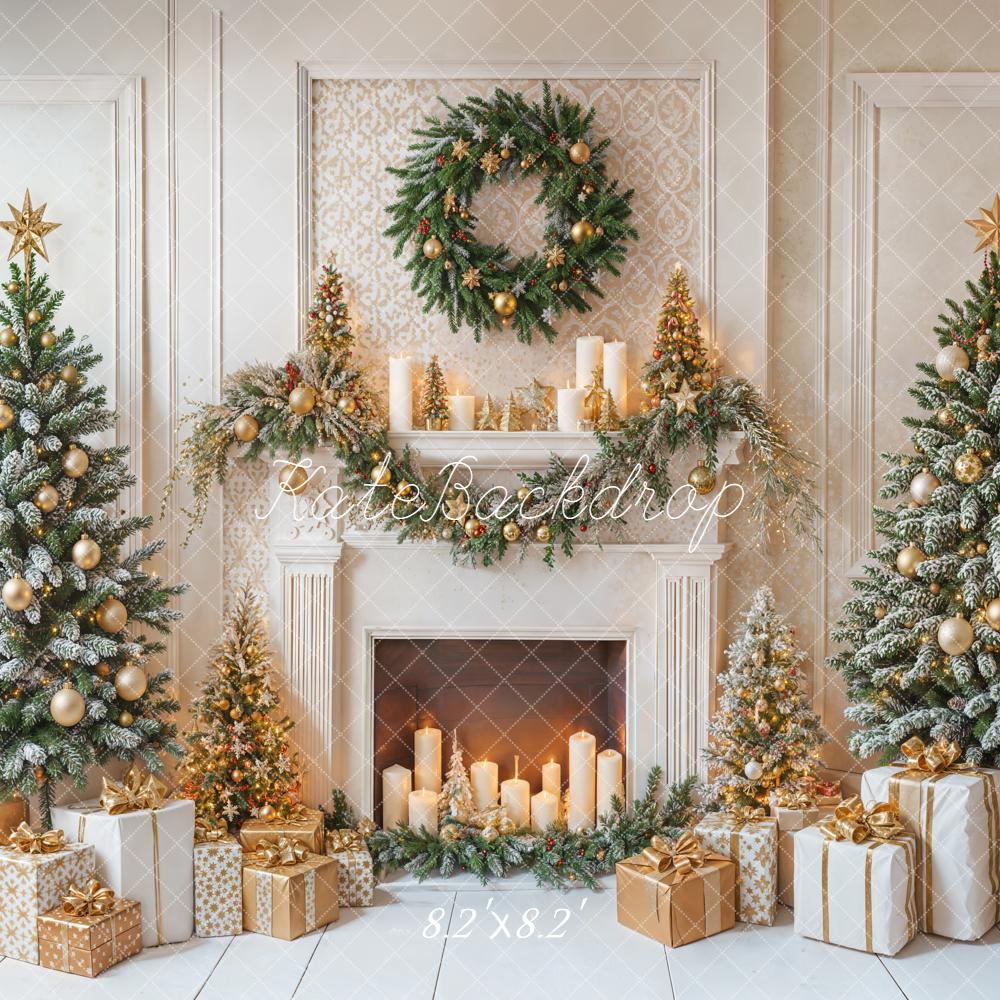 Kate Christmas Fireplace Wreath Trees Backdrop Designed by Emetselch - Image 5
