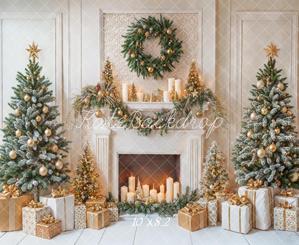 Kate Christmas Fireplace Wreath Trees Backdrop Designed by Emetselch - Image 6