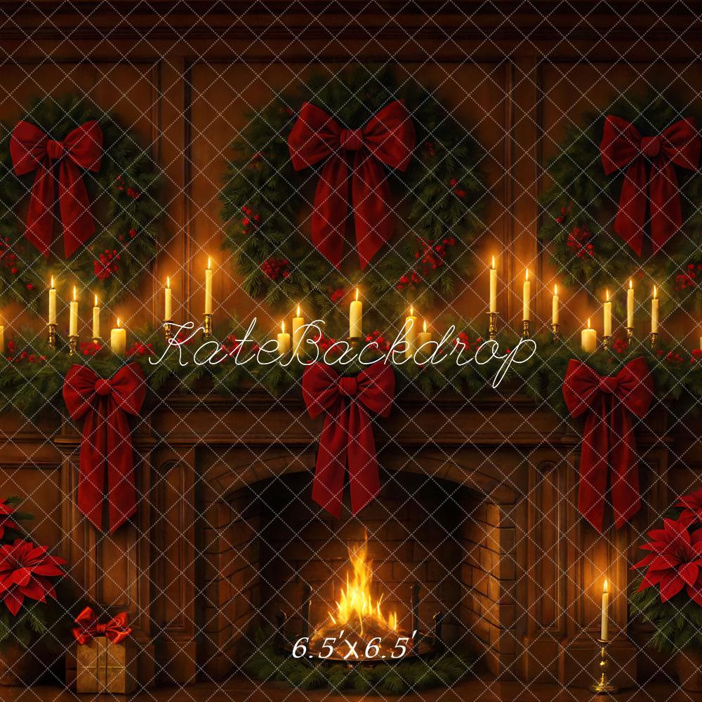 Kate Christmas Fireplace Wreaths Poinsettias Candles Backdrop Designed by Mini MakeBelieve - Image 2