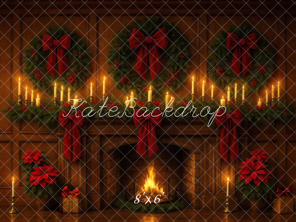 Kate Christmas Fireplace Wreaths Poinsettias Candles Backdrop Designed by Mini MakeBelieve - Image 3