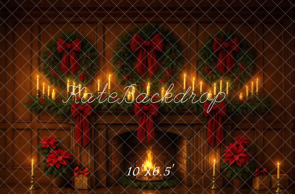 Kate Christmas Fireplace Wreaths Poinsettias Candles Backdrop Designed by Mini MakeBelieve - Image 4