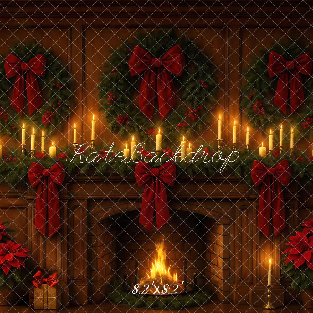 Kate Christmas Fireplace Wreaths Poinsettias Candles Backdrop Designed by Mini MakeBelieve - Image 5