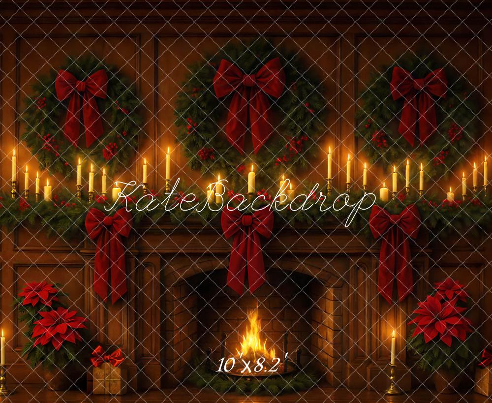 Kate Christmas Fireplace Wreaths Poinsettias Candles Backdrop Designed by Mini MakeBelieve - Image 6