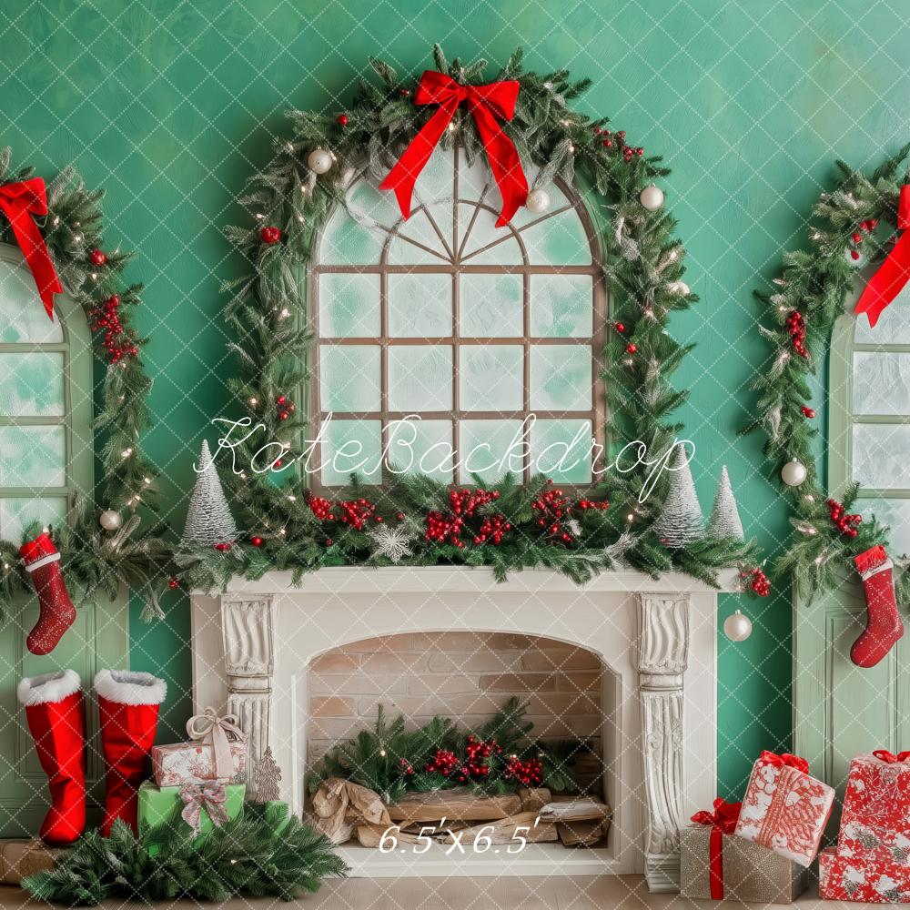 Kate Christmas Fireplace Wreaths Stockings Green Backdrop Designed by Patty Robert - Image 2