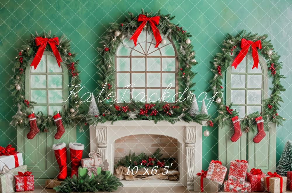 Kate Christmas Fireplace Wreaths Stockings Green Backdrop Designed by Patty Robert - Image 4