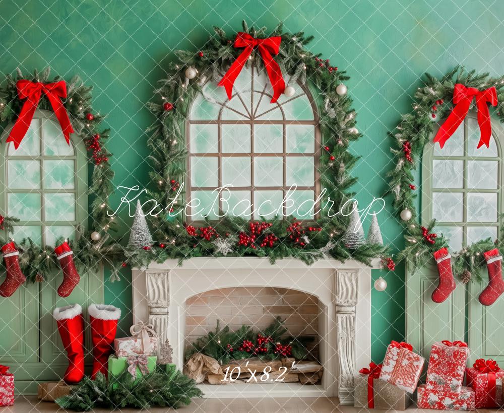 Kate Christmas Fireplace Wreaths Stockings Green Backdrop Designed by Patty Robert - Image 6