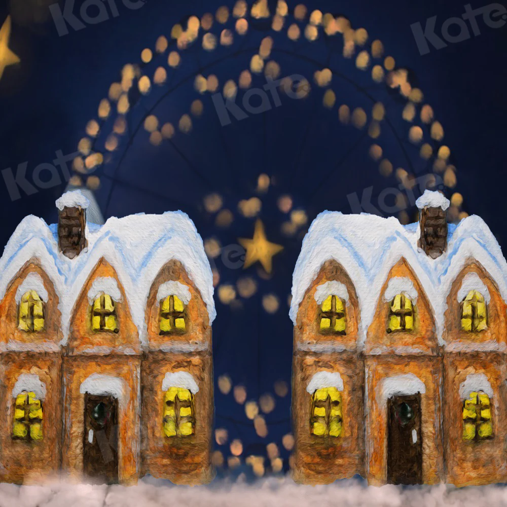Kate Christmas Fireworks Star House Snow Backdrop for Photography - Image 2