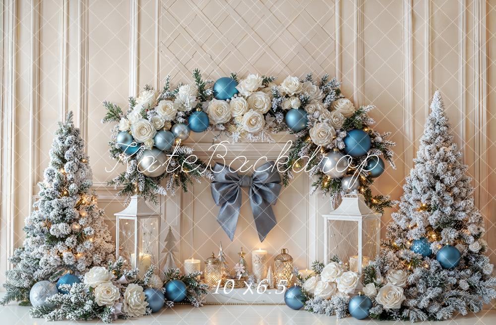 Kate Christmas Floral Arch Trees Fleece Backdrop Designed by Emetselch - Image 2