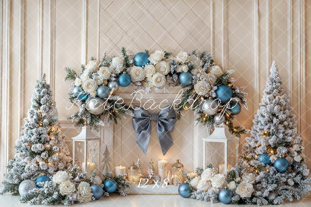 Kate Christmas Floral Arch Trees Fleece Backdrop Designed by Emetselch - Image 4