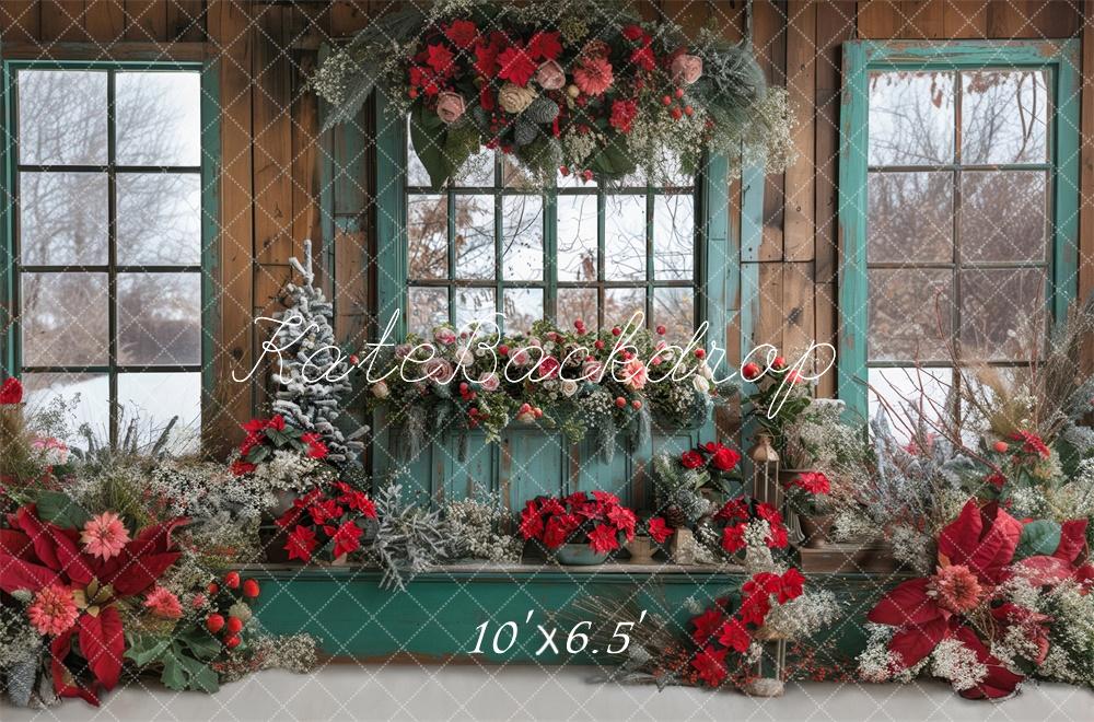 Kate Christmas Floral Blue Window Backdrop Designed by Laura Bybee - Image 4