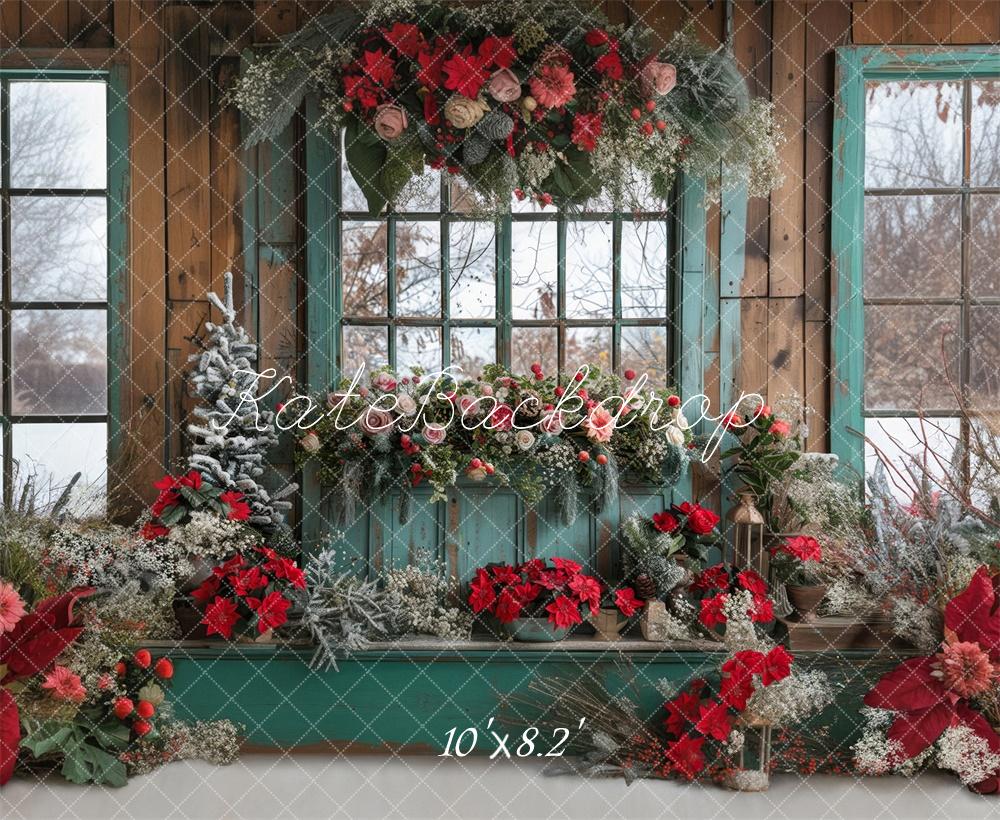 Kate Christmas Floral Blue Window Backdrop Designed by Laura Bybee - Image 5
