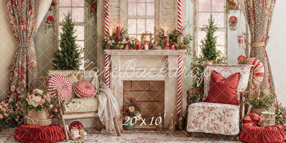 Kate Christmas Floral Fireplace Vintage Backdrop Designed by Emetselch - Image 8