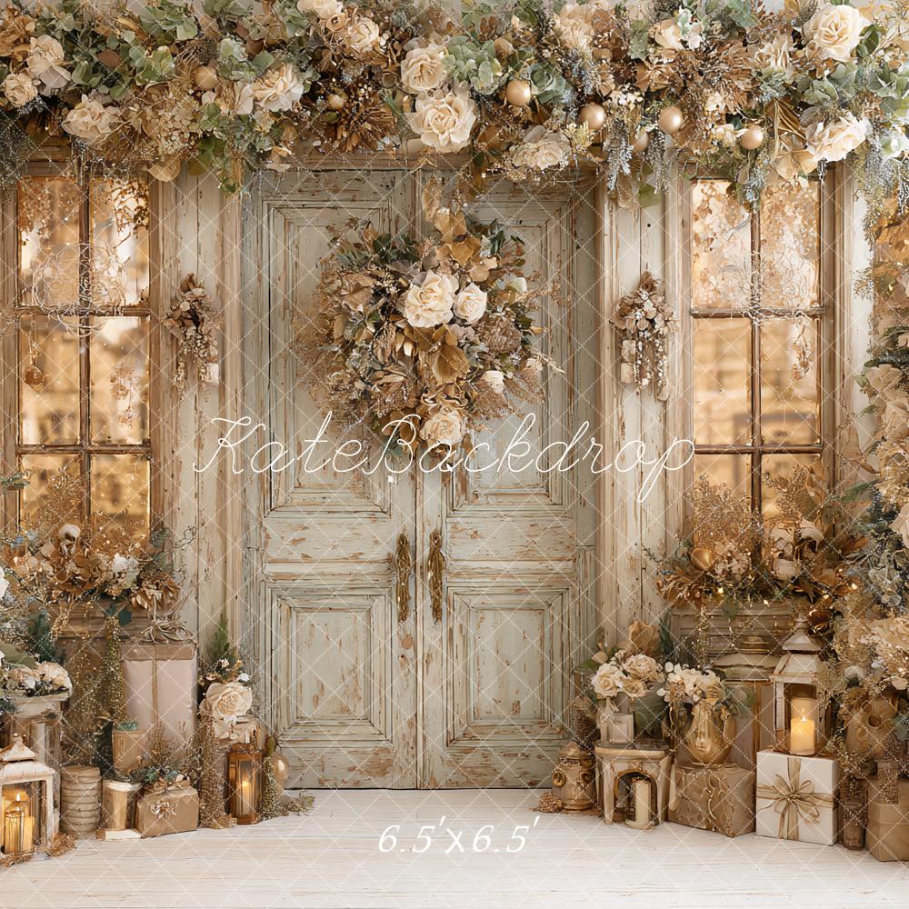Kate Christmas Floral Garland Vintage Door Lanterns Backdrop Designed by Ashley Paul - Image 2
