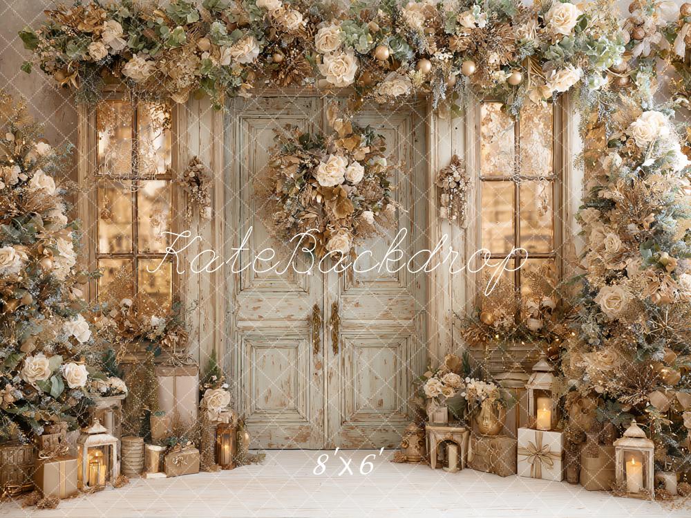 Kate Christmas Floral Garland Vintage Door Lanterns Backdrop Designed by Ashley Paul - Image 3
