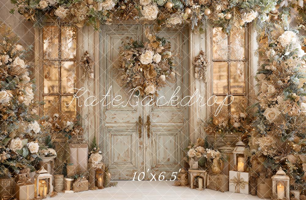 Kate Christmas Floral Garland Vintage Door Lanterns Backdrop Designed by Ashley Paul - Image 4