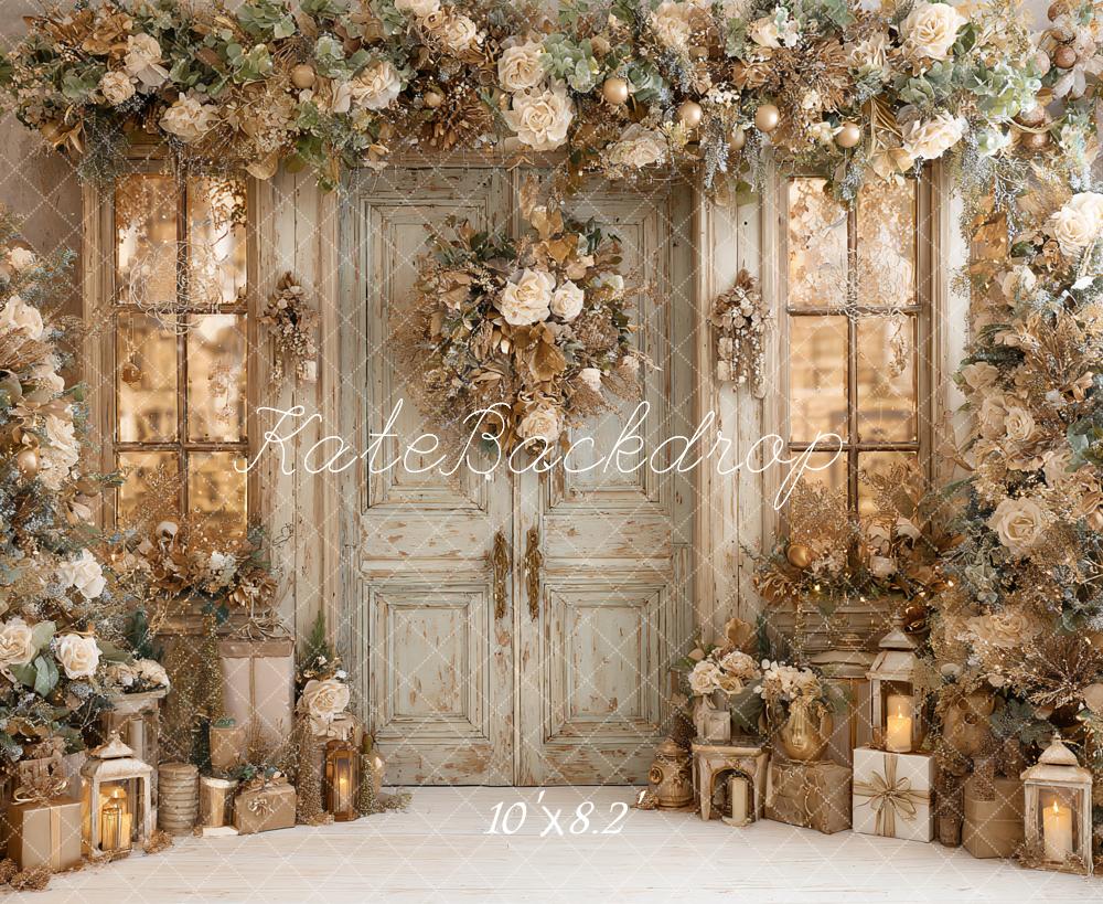 Kate Christmas Floral Garland Vintage Door Lanterns Backdrop Designed by Ashley Paul - Image 6