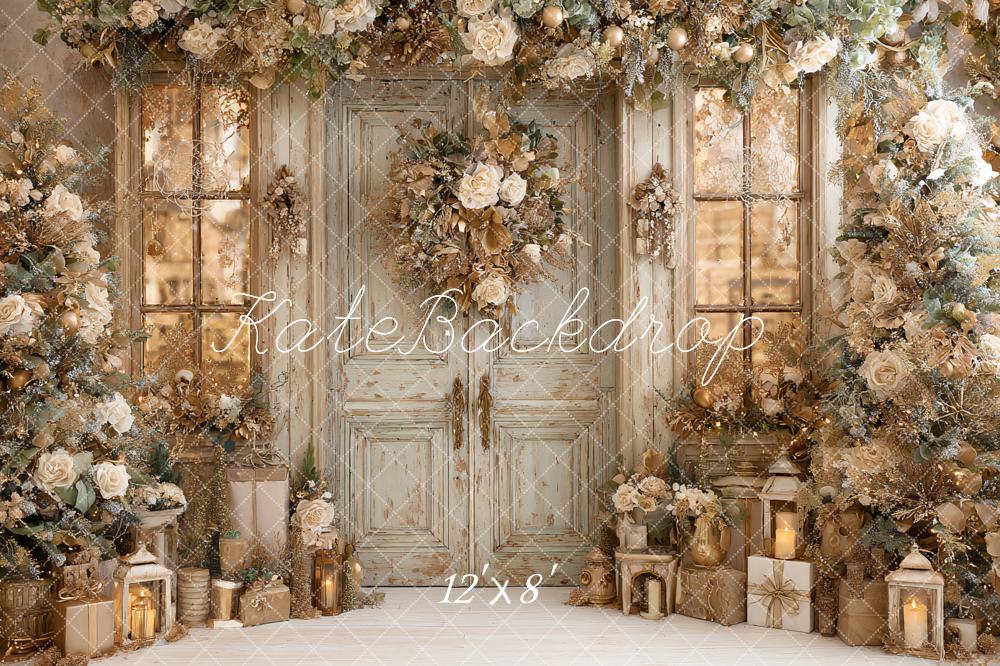 Kate Christmas Floral Garland Vintage Door Lanterns Backdrop Designed by Ashley Paul - Image 8