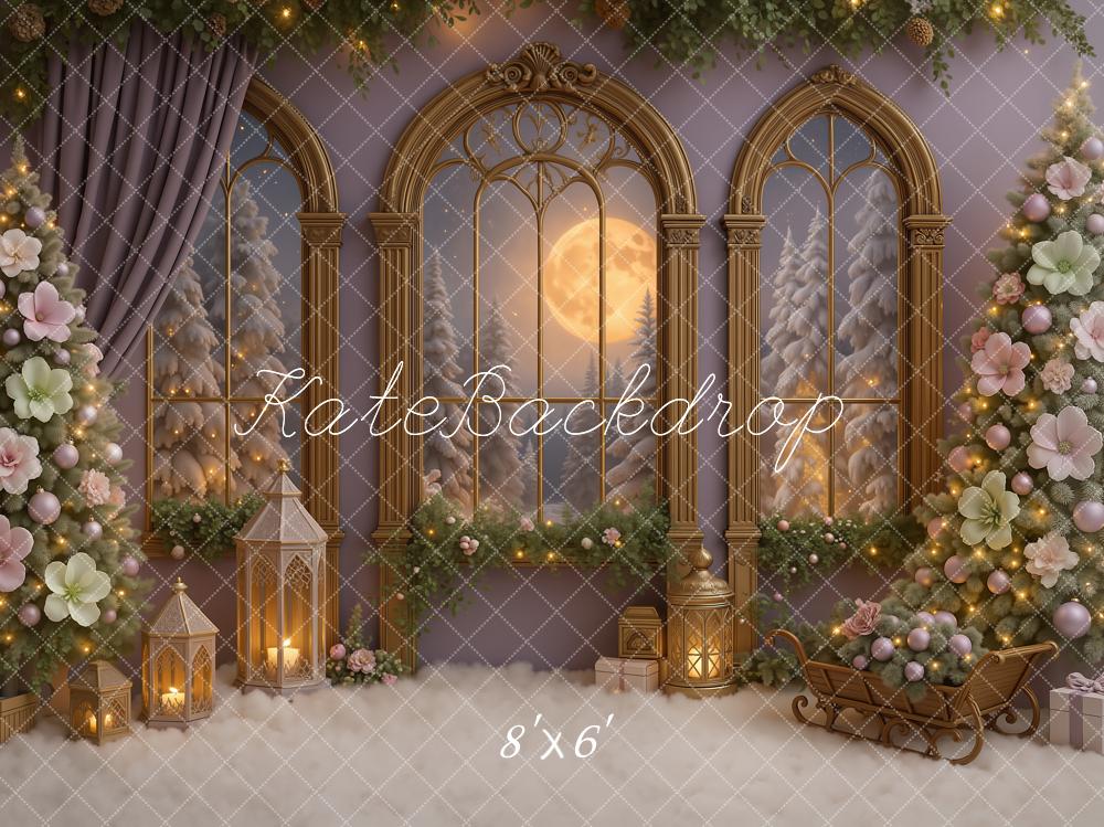 Kate Christmas Floral Trees Moonlit Window Backdrop Designed by Ashley Paul - Image 3