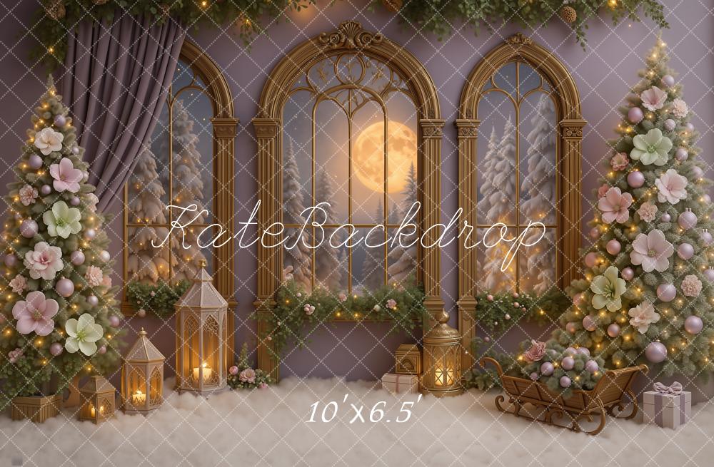Kate Christmas Floral Trees Moonlit Window Backdrop Designed by Ashley Paul - Image 4
