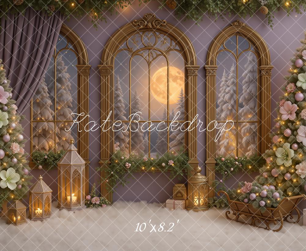 Kate Christmas Floral Trees Moonlit Window Backdrop Designed by Ashley Paul - Image 6