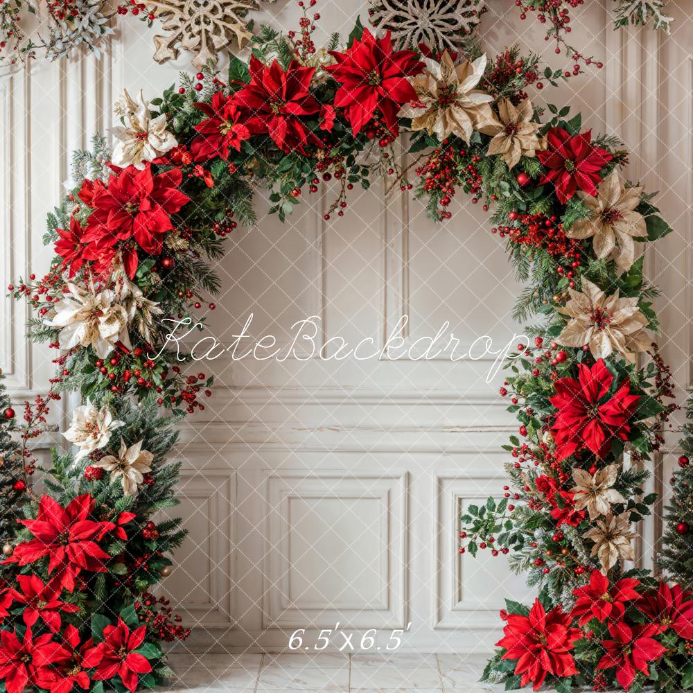 Kate Christmas Flower Arch White Retro Wall Backdrop Designed by Emetselch - Image 2