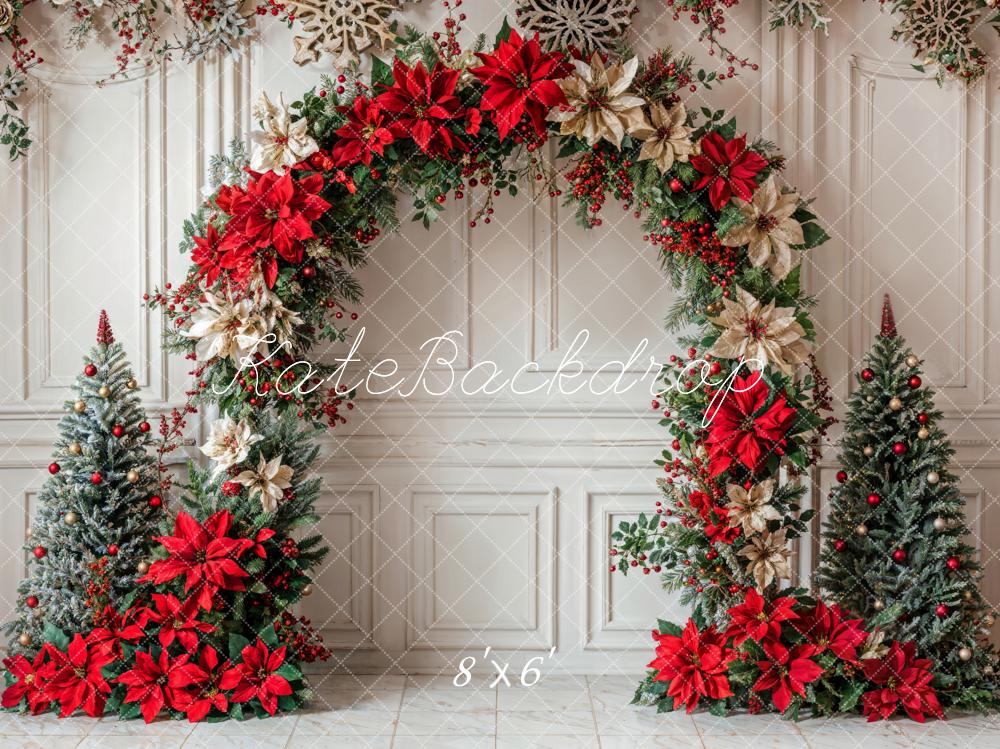 Kate Christmas Flower Arch White Retro Wall Backdrop Designed by Emetselch - Image 3