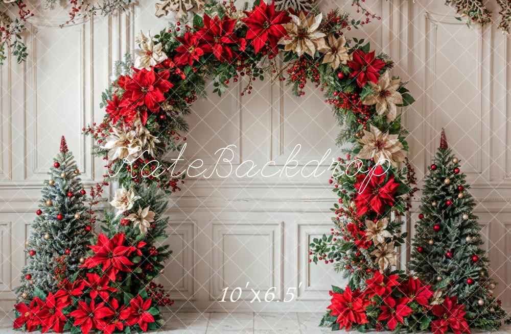 Kate Christmas Flower Arch White Retro Wall Backdrop Designed by Emetselch - Image 4