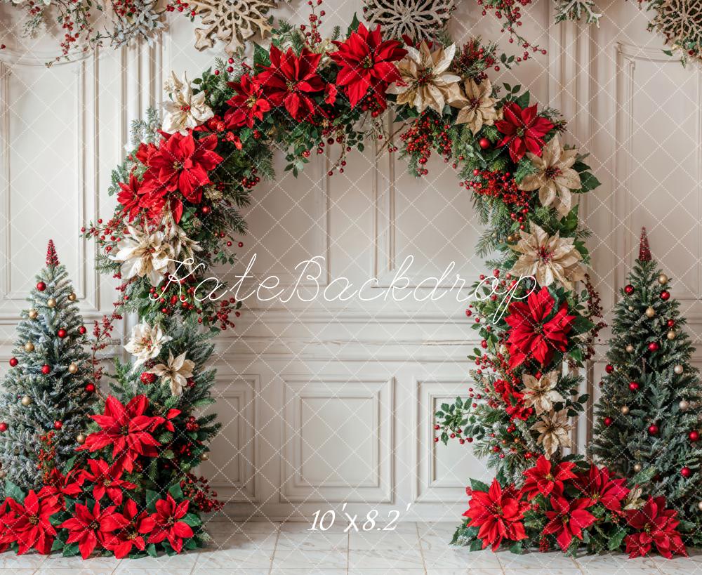 Kate Christmas Flower Arch White Retro Wall Backdrop Designed by Emetselch - Image 5