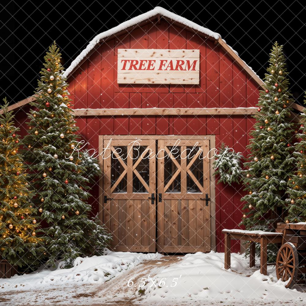 Kate Christmas Forest Red Tree Farm Backdrop Designed by Emetselch - Image 2