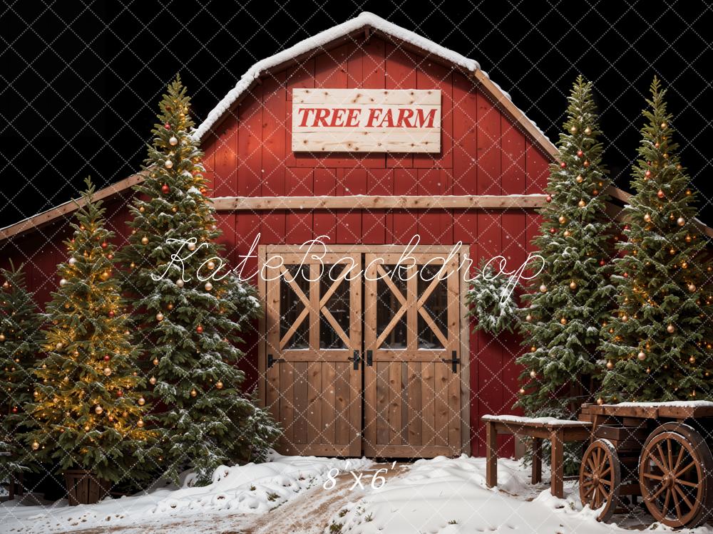 Kate Christmas Forest Red Tree Farm Backdrop Designed by Emetselch - Image 3