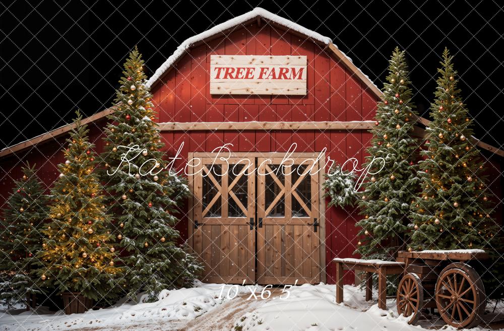 Kate Christmas Forest Red Tree Farm Backdrop Designed by Emetselch - Image 4