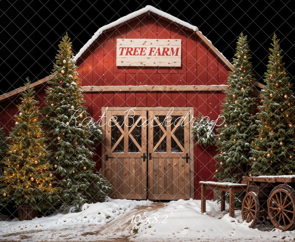Kate Christmas Forest Red Tree Farm Backdrop Designed by Emetselch - Image 5