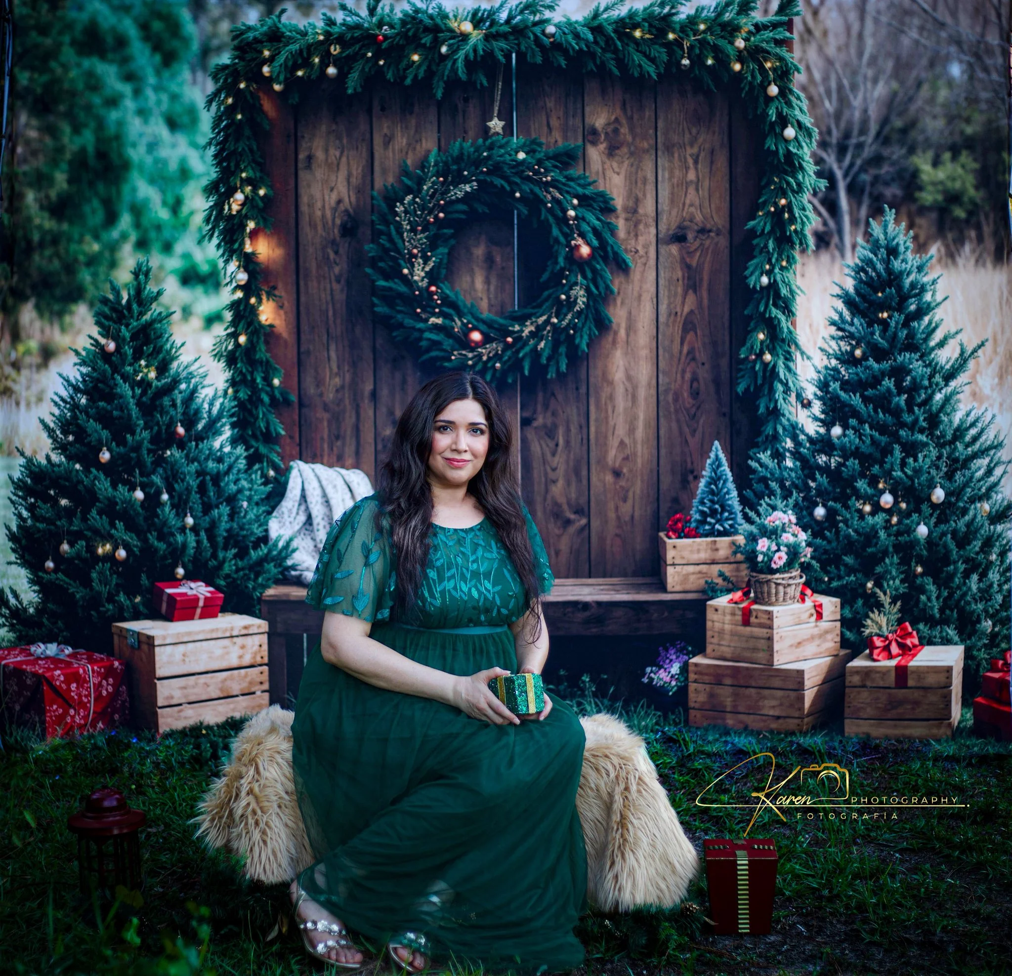 Kate Christmas Forest Rustic Wooden Barn Backdrop Designed by Emetselch - Image 3