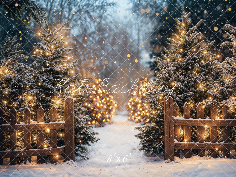 Kate Christmas Forest Snowy Lights Backdrop Designed by Emetselch - Image 3