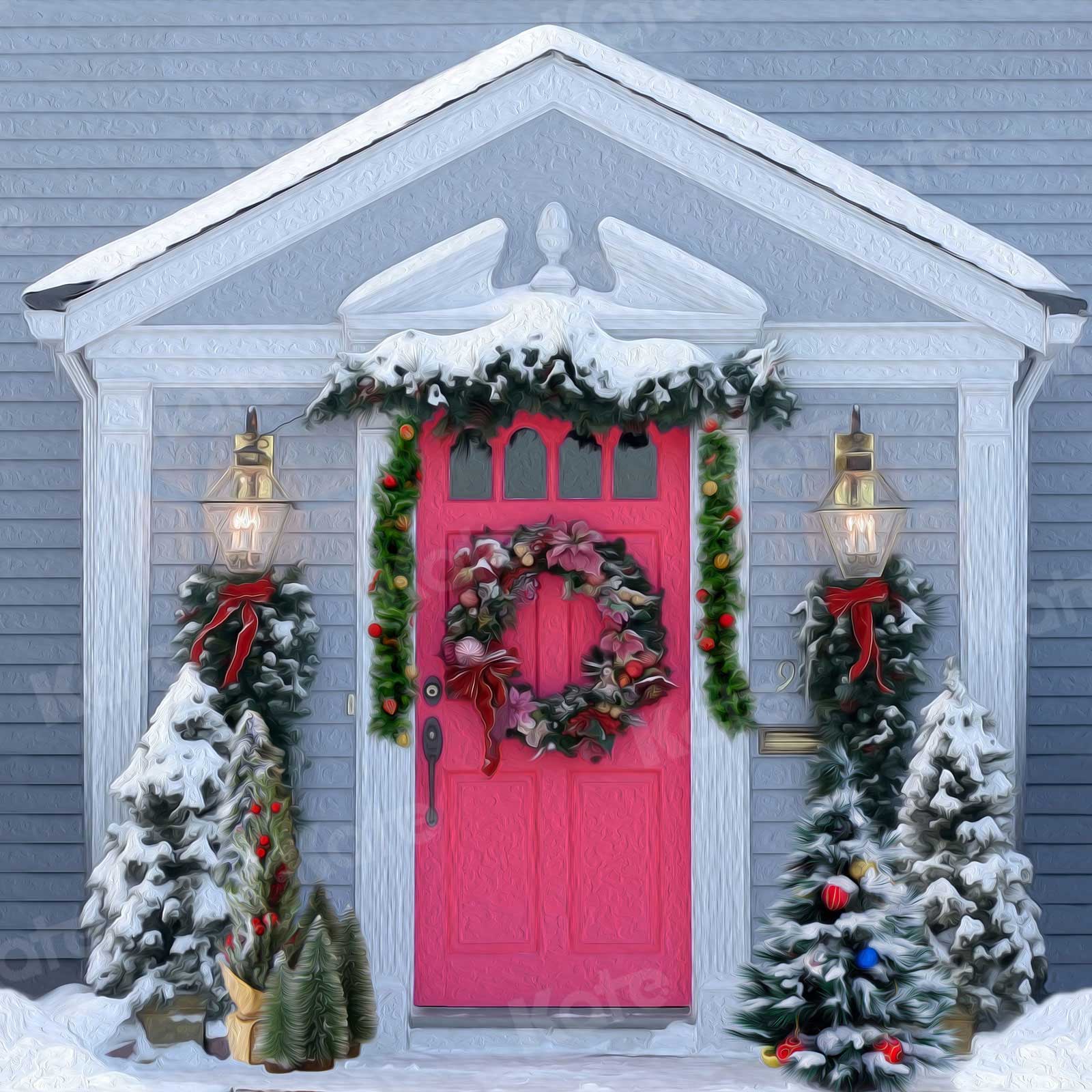 Kate Christmas Front Door Painting Backdrop for Photography - Image 2