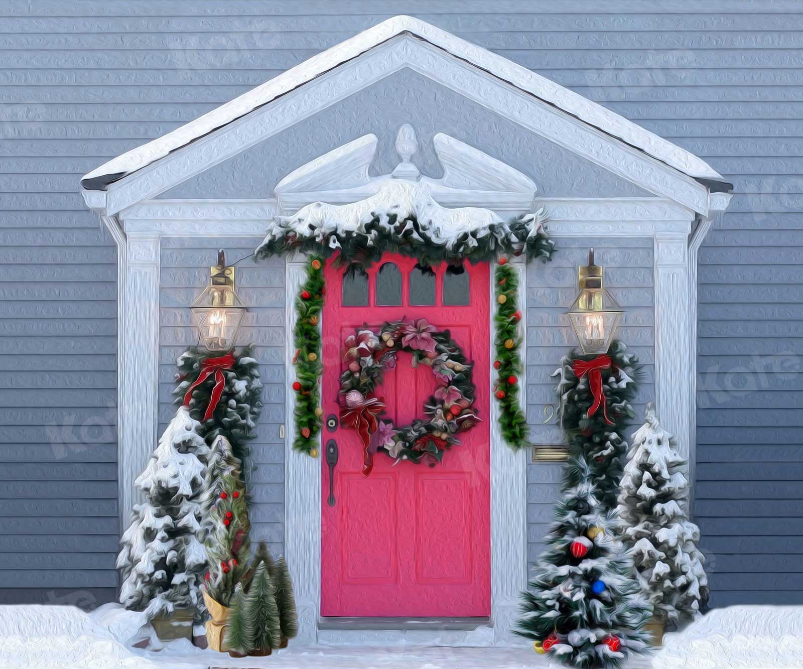 Kate Christmas Front Door Painting Backdrop for Photography - Image 3