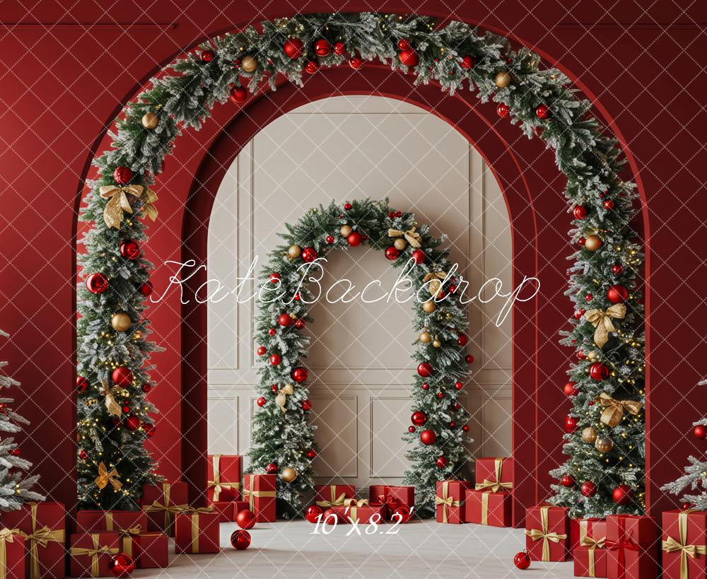 Kate Christmas Garland Arches Red Gift Boxes Backdrop Designed by Patty Robert - Image 6
