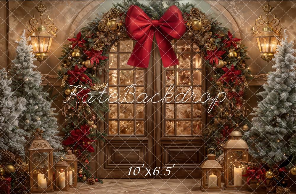 Kate Christmas Garland Bow Trees Fleece Backdrop Designed by Emetselch - Image 2